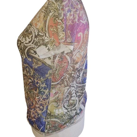 St Tropez West Paisley Tee Shirt L – Boho Hippie V-Neck Colorful Festival Top - Picture 2 of 5